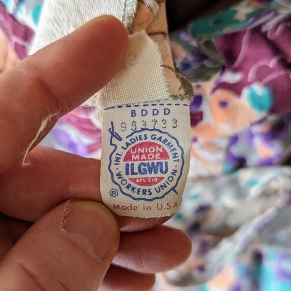 Vintage Floral Blue Purple Orange Short Sleeve Empire Waist Maxi Dress - Picture 11 of 14